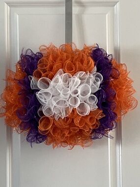 Clemson Tigers Colors Football Shaped Sports Wreath Door Dorm Decor